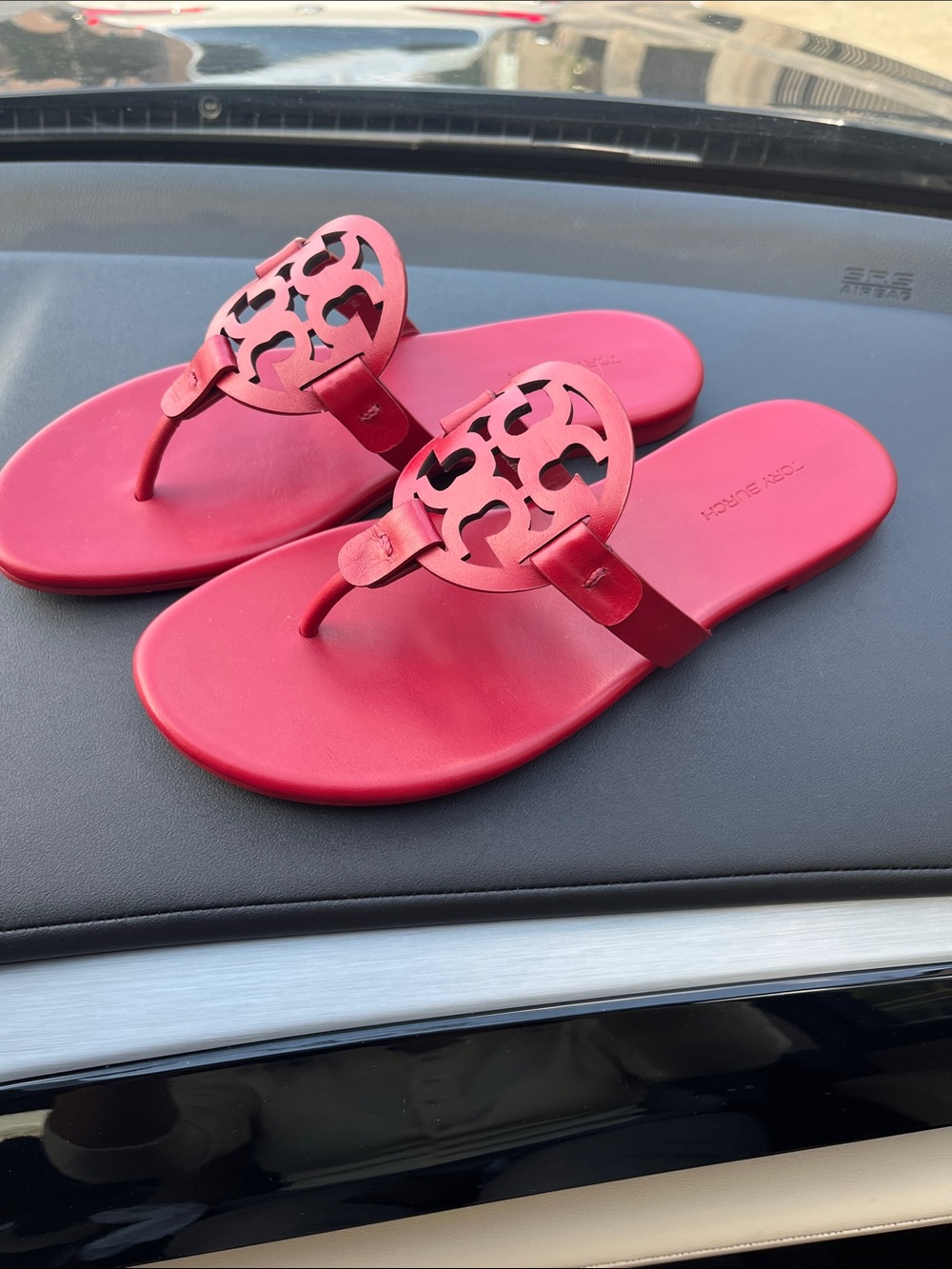 Tory Burch red Miller Logo Thong Sandals